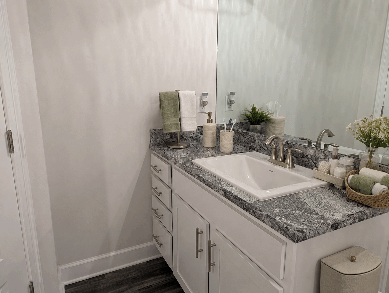 Clean and organized resident bathroom vanity